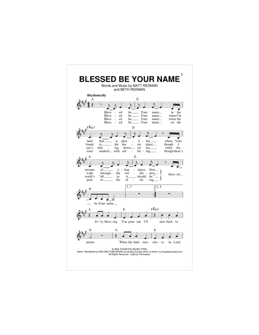 Blessed Be Your Name Piano scores gallery preview page 1