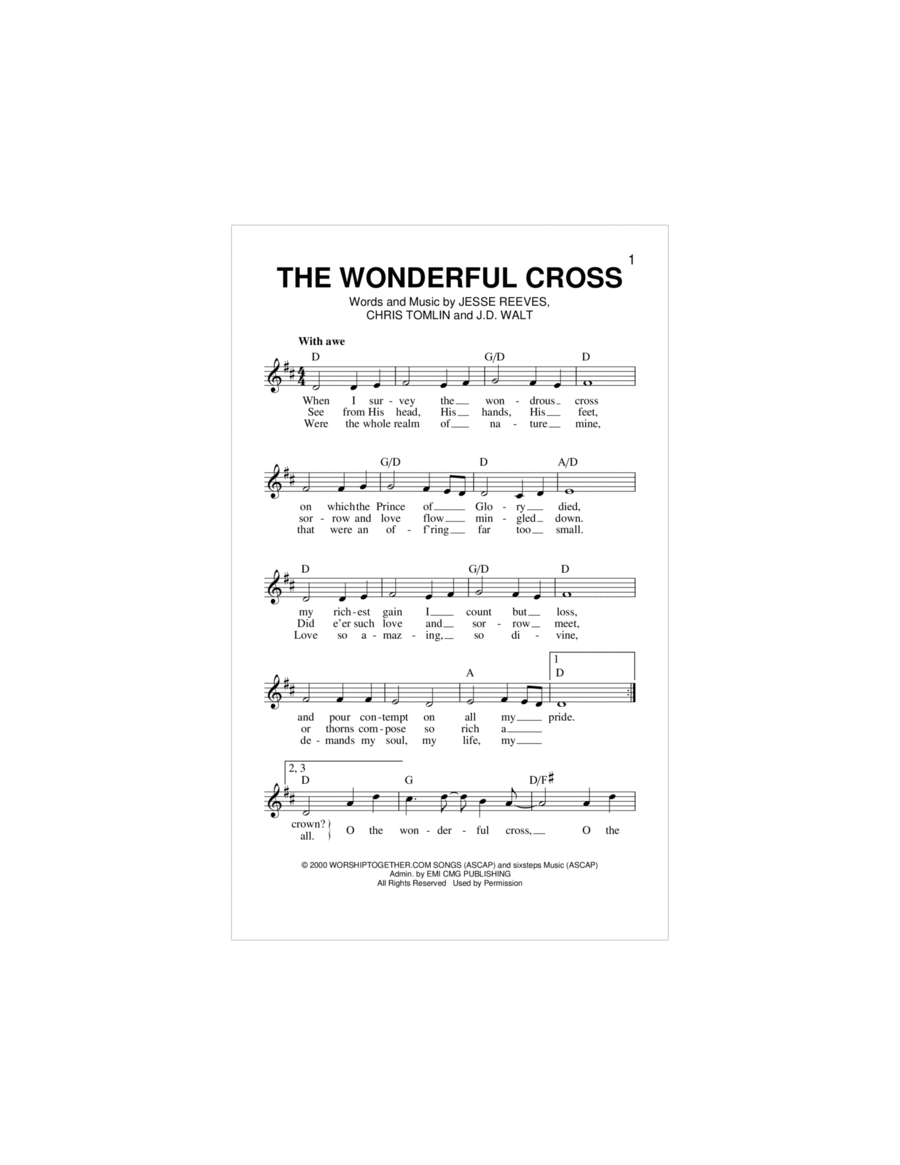 The Wonderful Cross Piano scores gallery preview page 1