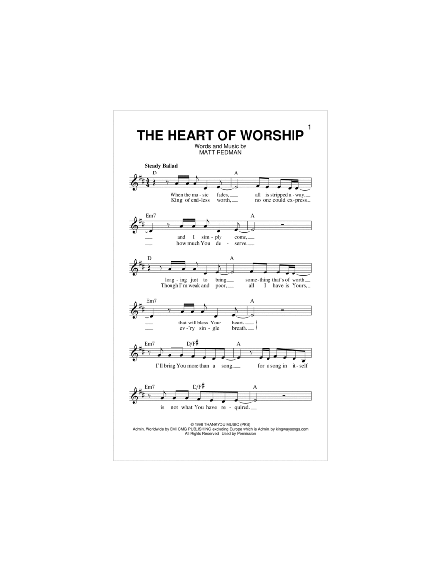 The Heart Of Worship (When The Music Fades) Piano scores gallery preview page 1