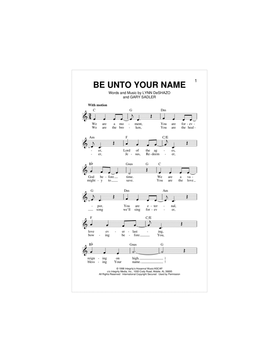 Be Unto Your Name Piano scores gallery preview page 1