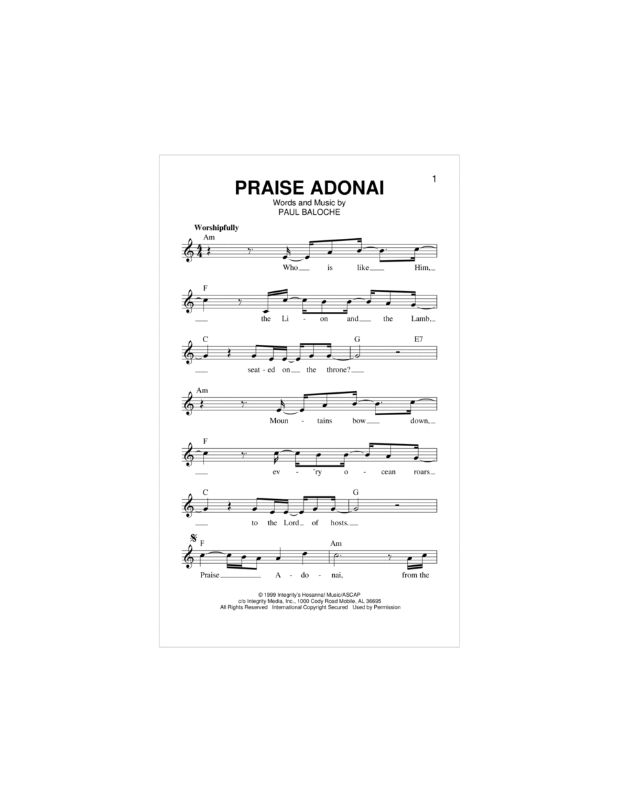 Praise Adonai Piano scores gallery preview page 1
