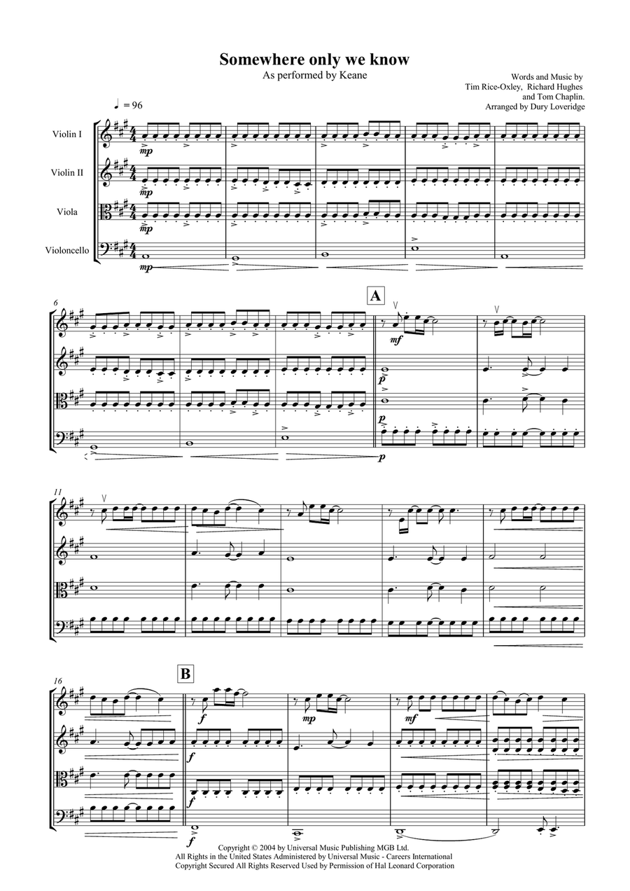 Somewhere Only We Know Somewhere Only We Know String Quartet scores gallery preview page 2