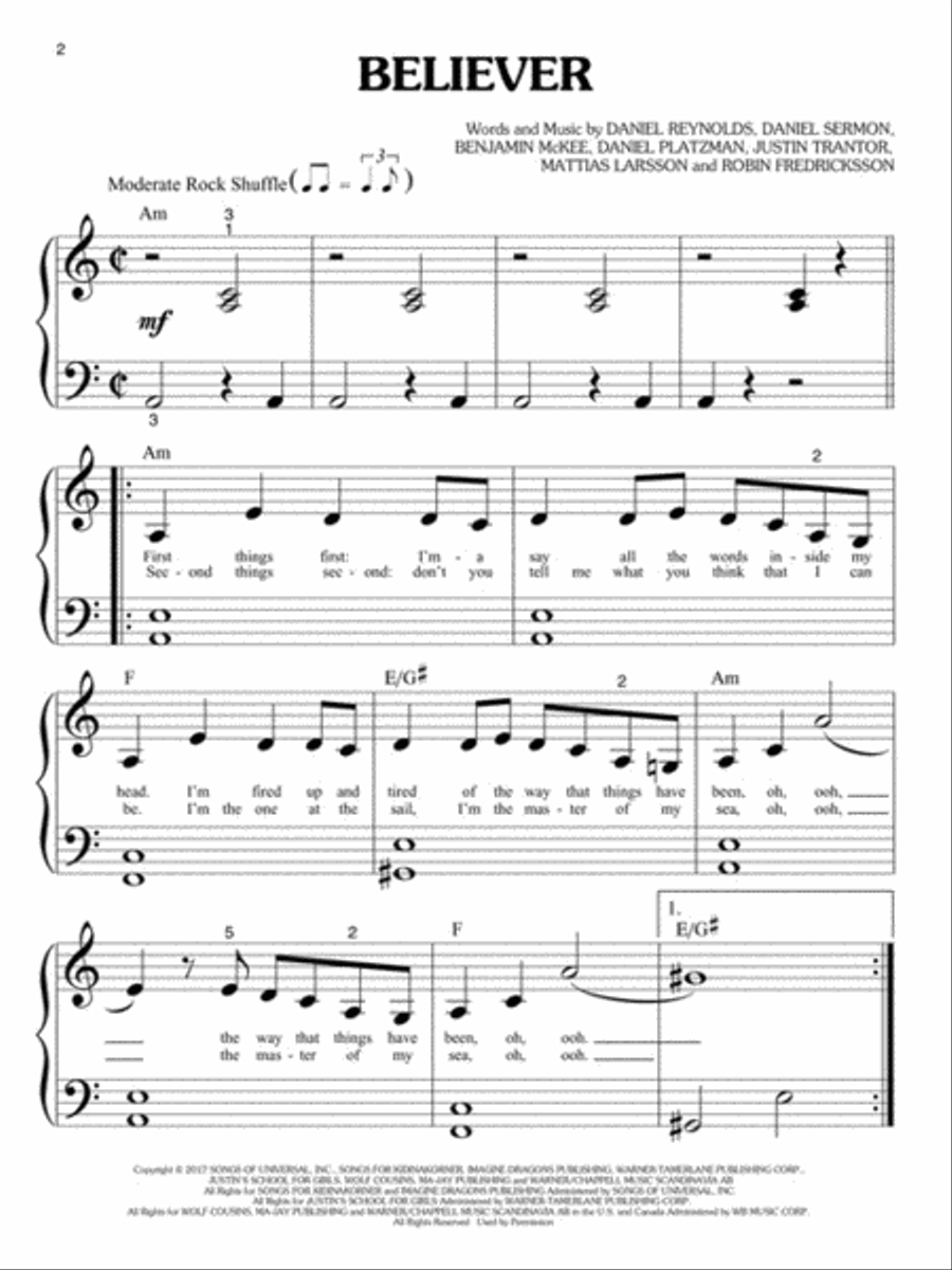 Top Hits of 2017 for Big-Note Piano Easy Piano scores gallery preview page 3
