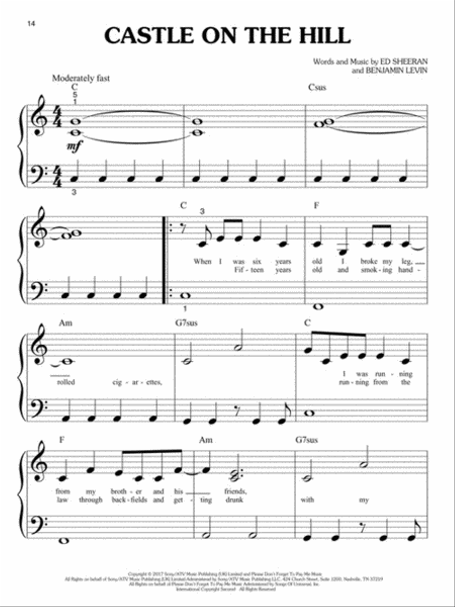 Top Hits of 2017 for Big-Note Piano Easy Piano scores gallery preview page 5