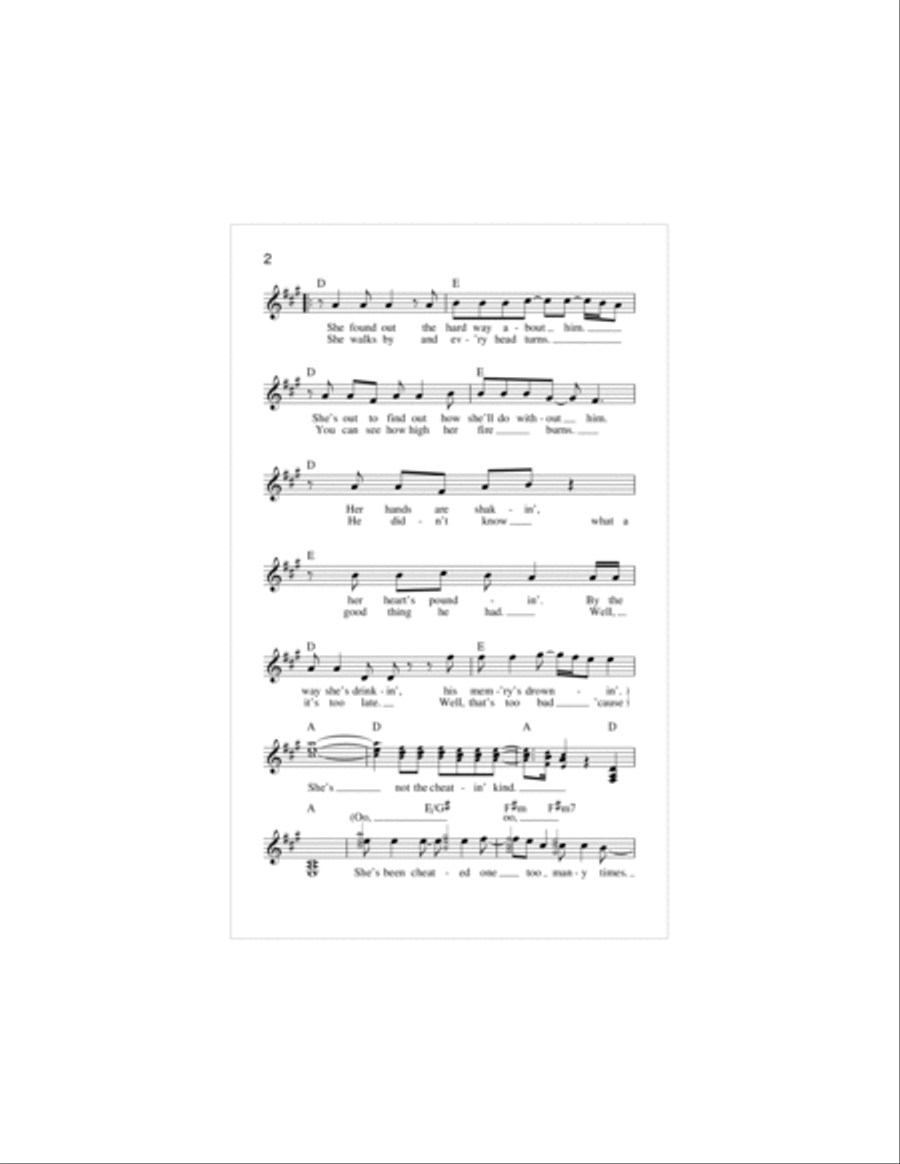 She's Not The Cheatin' Kind Piano scores gallery preview page 2