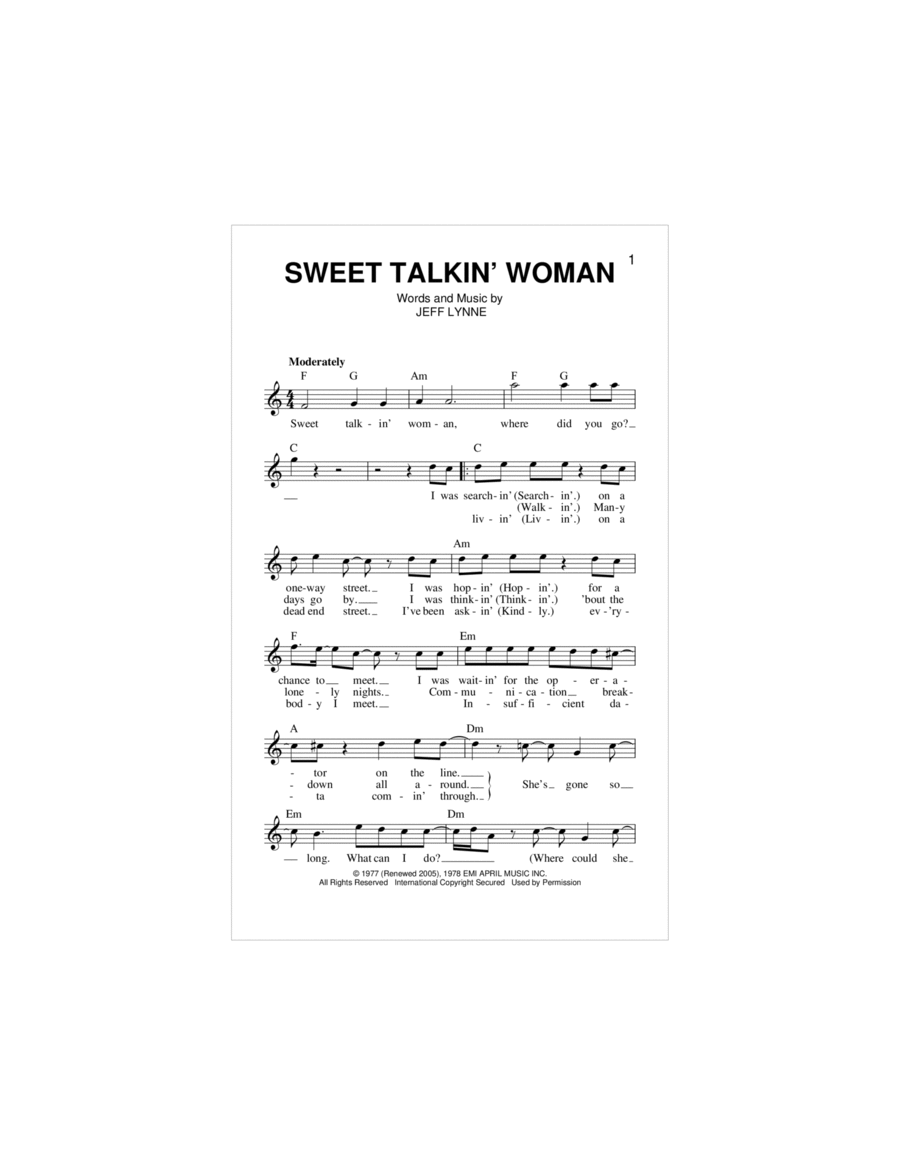 Sweet Talkin' Woman Piano scores gallery preview page 1