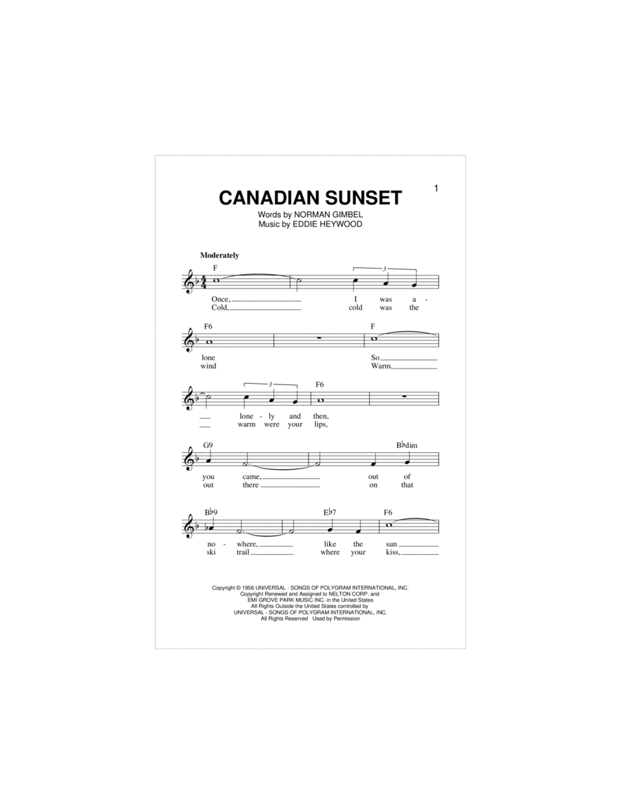 Canadian Sunset Piano scores gallery preview page 1