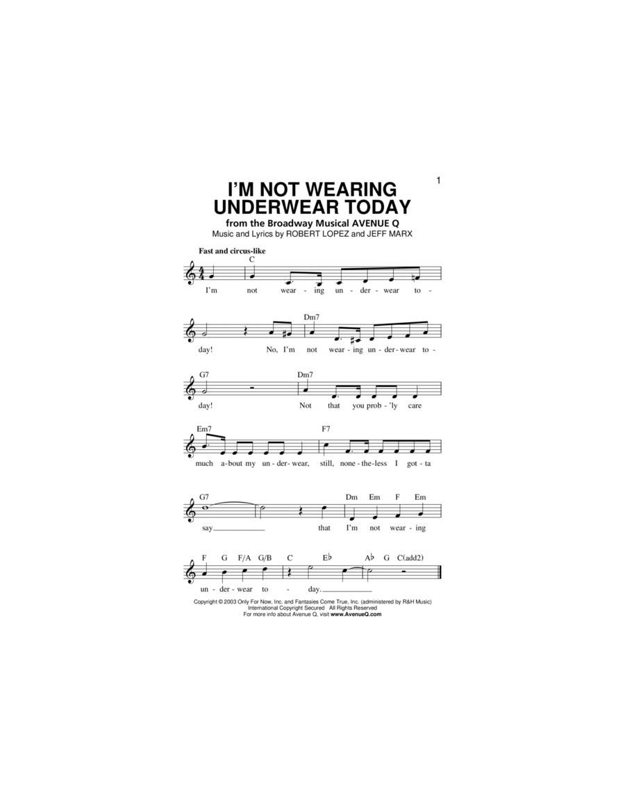 I'm Not Wearing Underwear Today Piano scores gallery preview page 1
