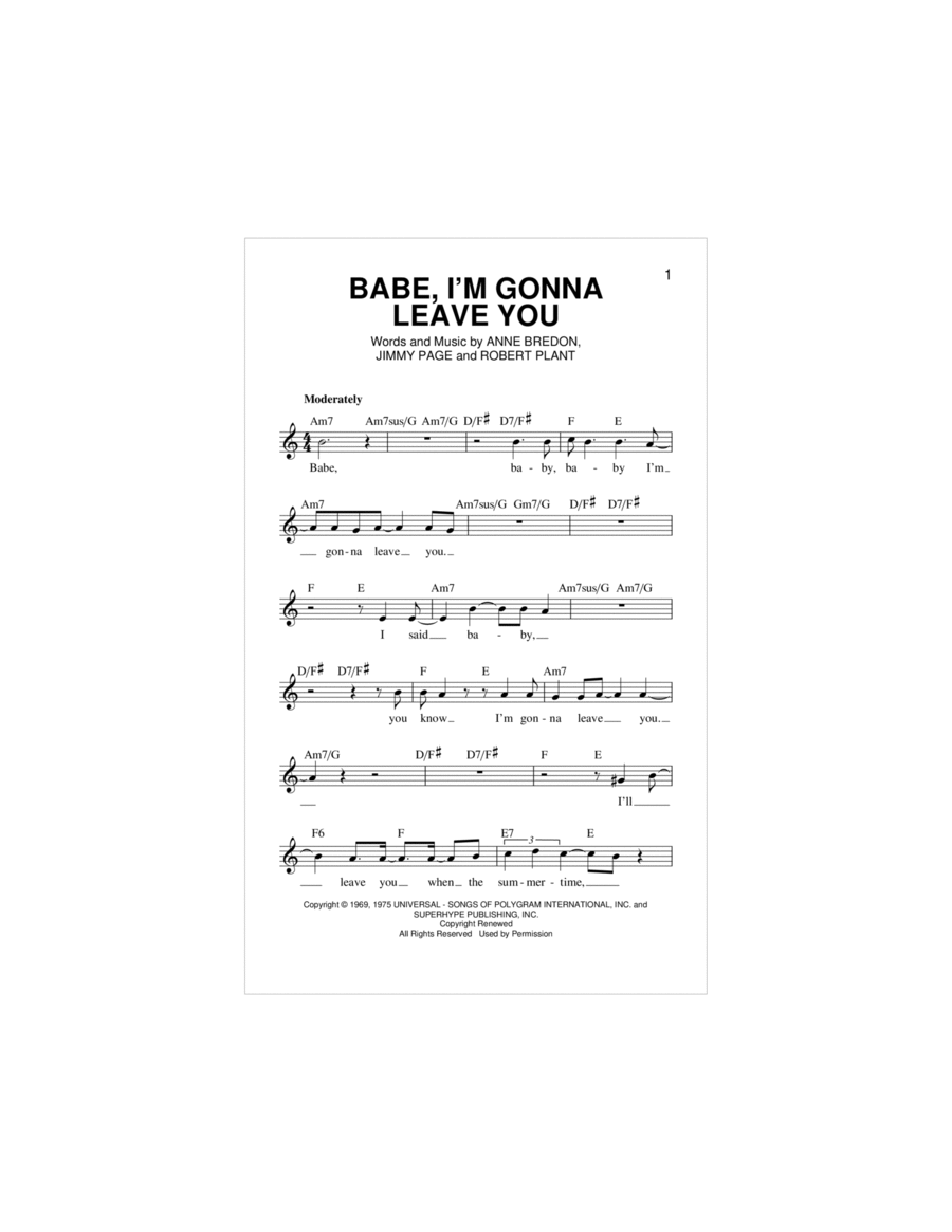 Babe, I'm Gonna Leave You Piano scores gallery preview page 1