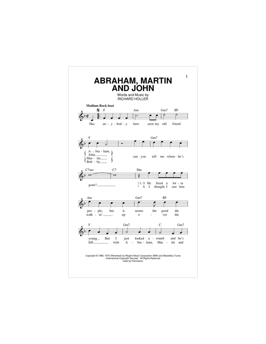 Abraham, Martin And John Piano scores gallery preview page 1