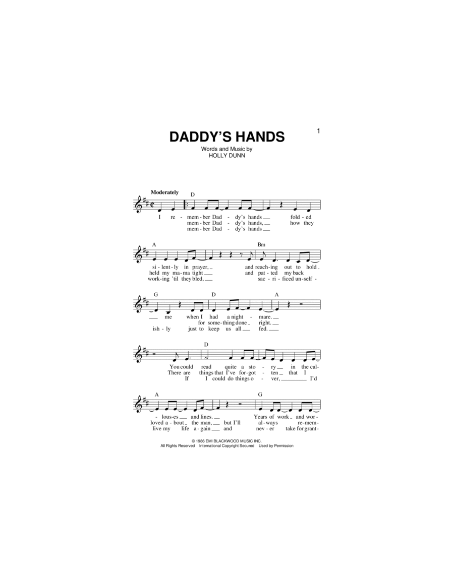 Daddy's Hands Piano scores gallery preview page 1