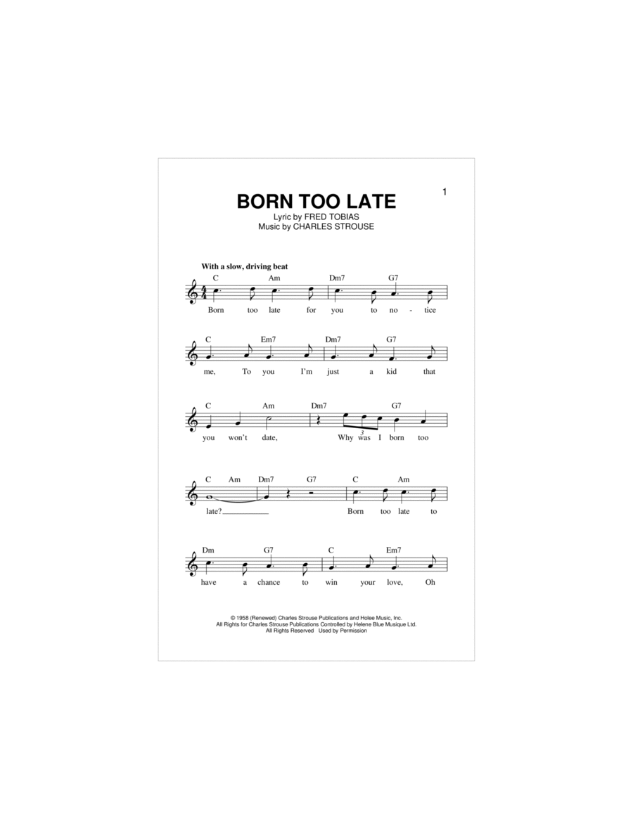 Born Too Late Piano scores gallery preview page 1