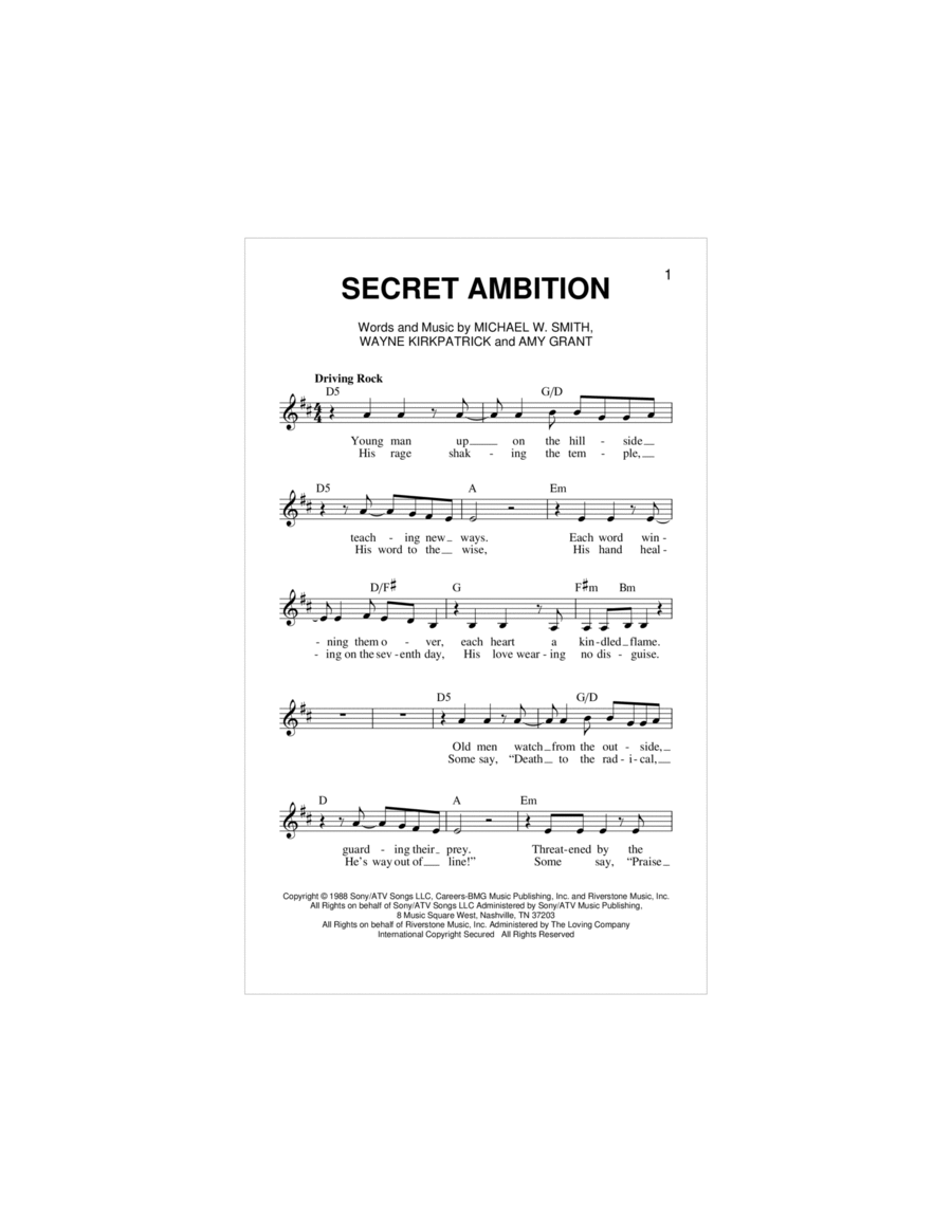 Secret Ambition Piano scores gallery preview page 1