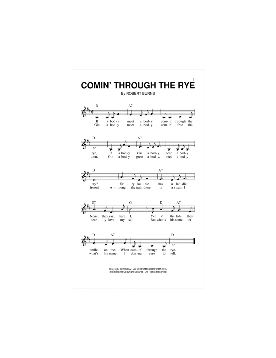 Comin' Through The Rye Piano scores gallery preview page 1