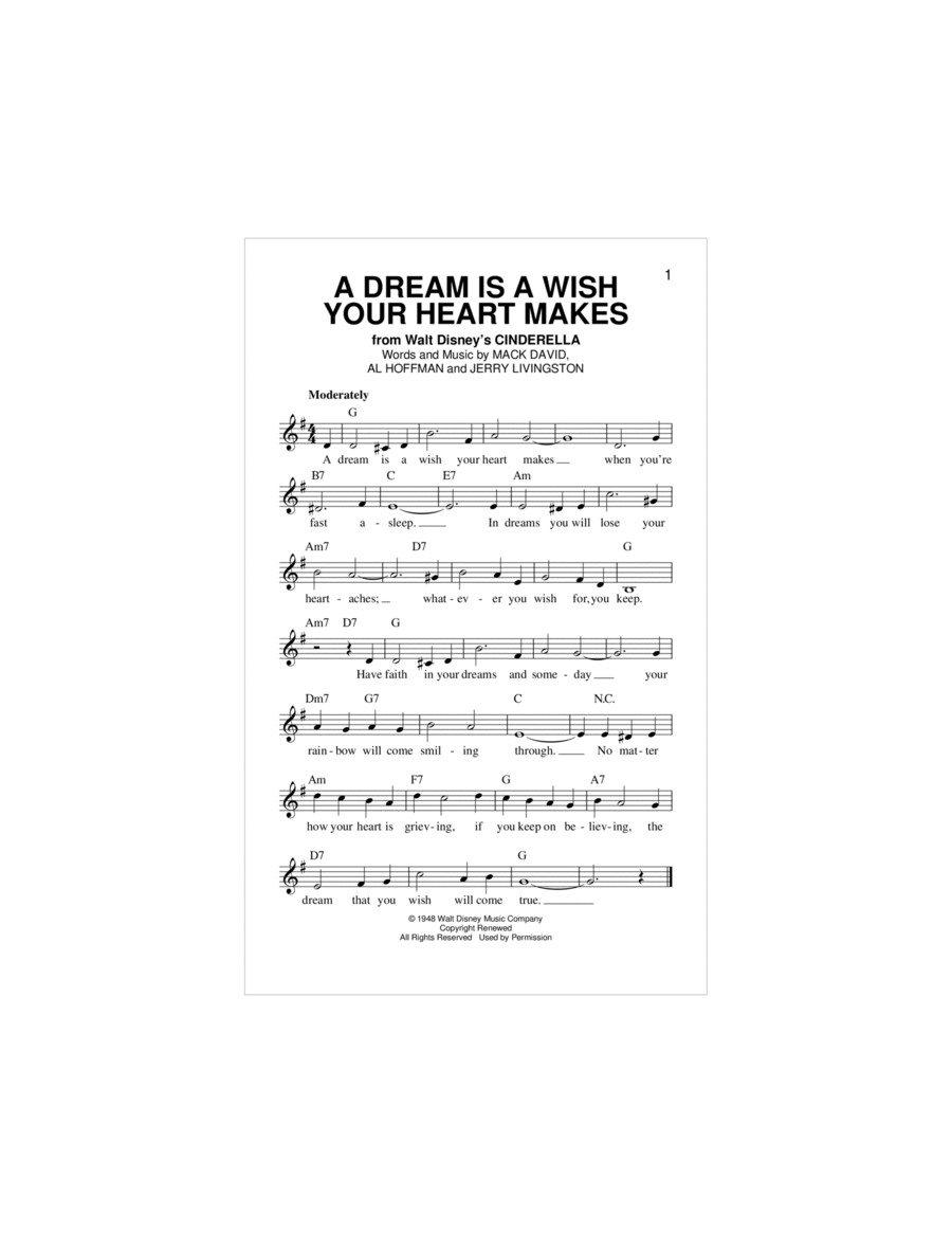 A Dream Is A Wish Your Heart Makes (from Cinderella) Piano scores gallery preview page 1