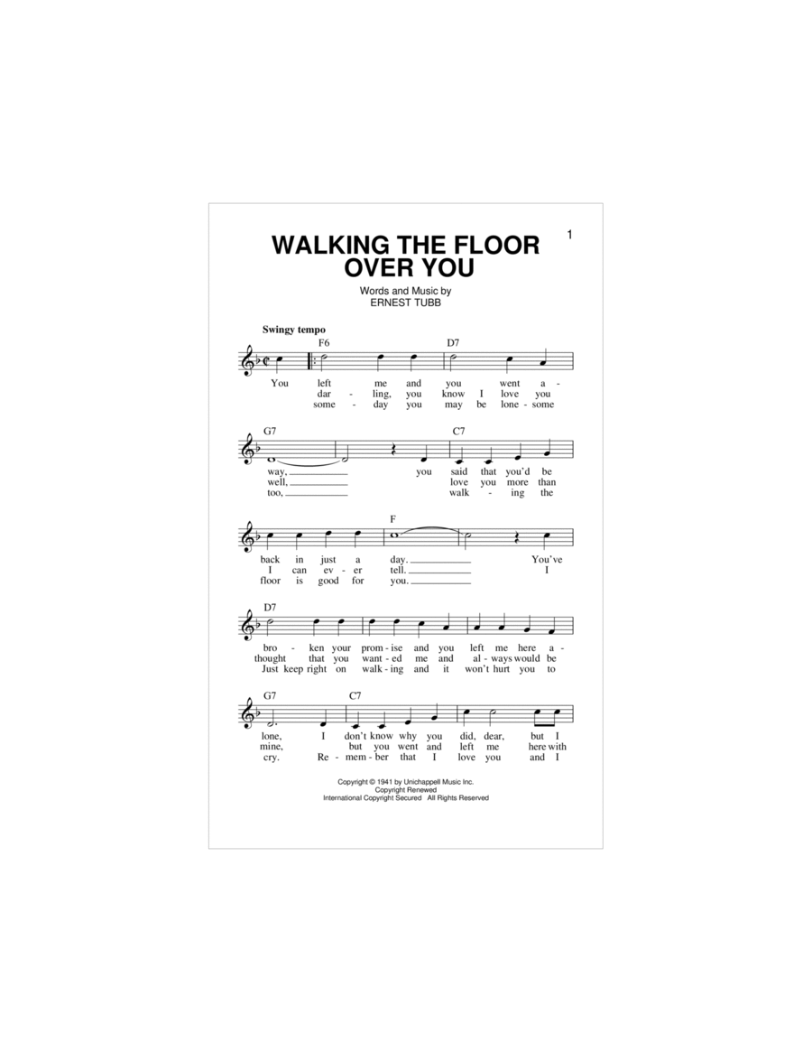 Walking The Floor Over You Piano scores gallery preview page 1
