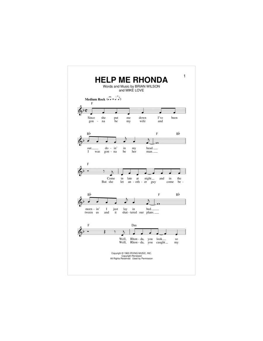 Help Me Rhonda Piano scores gallery preview page 1
