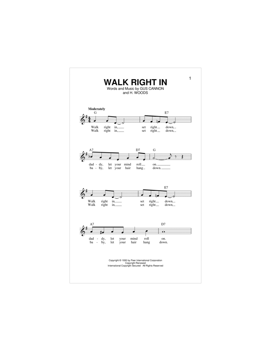 Walk Right In Piano scores gallery preview page 1