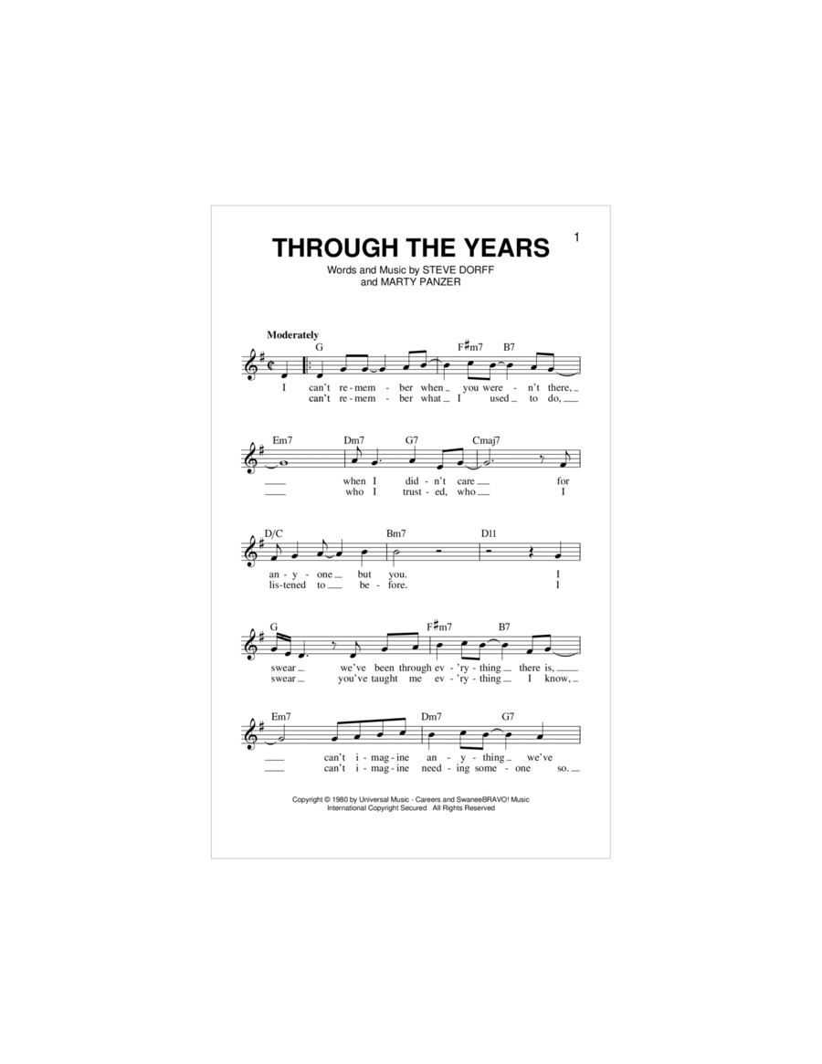 Through The Years Piano scores gallery preview page 1