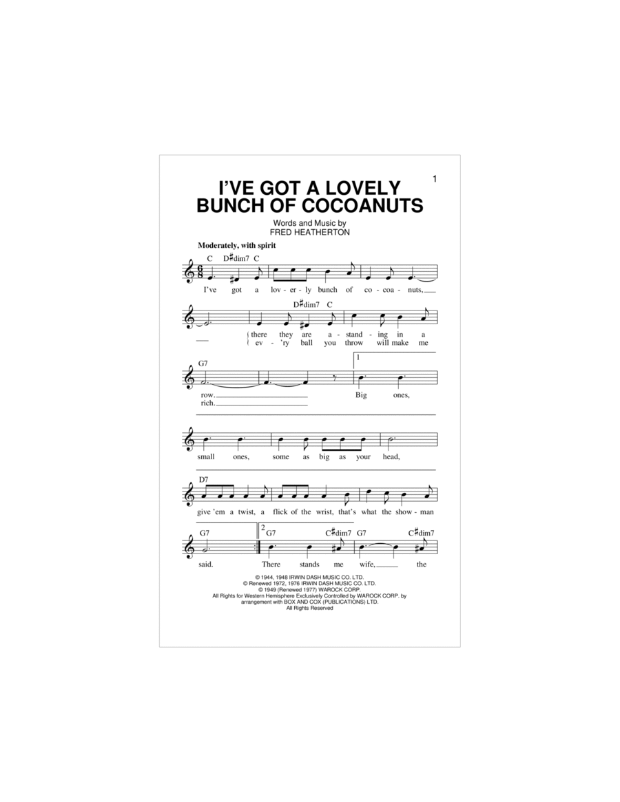 I've Got A Lovely Bunch Of Cocoanuts Piano scores gallery preview page 1