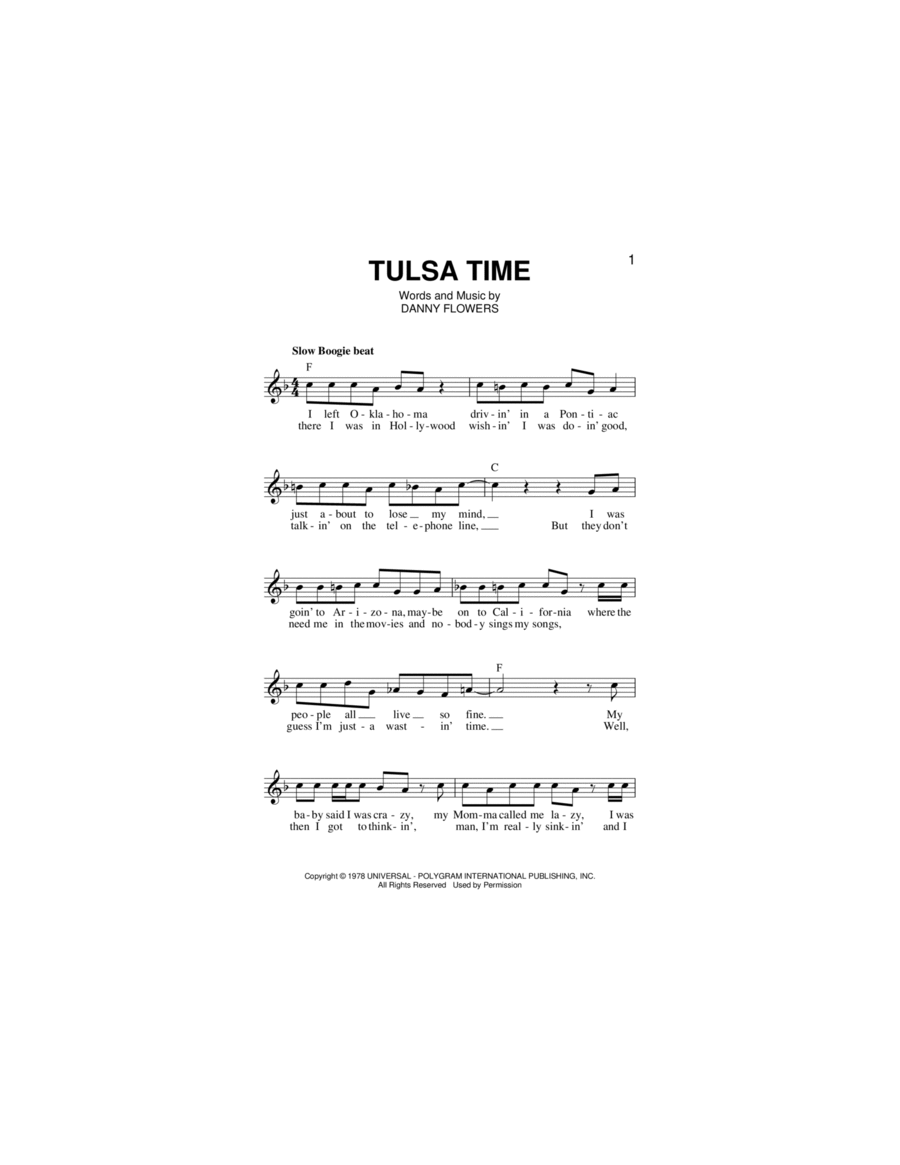 Tulsa Time Piano scores gallery preview page 1