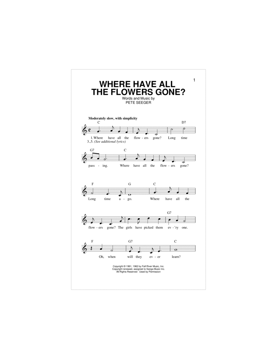 Where Have All The Flowers Gone? Piano scores gallery preview page 1