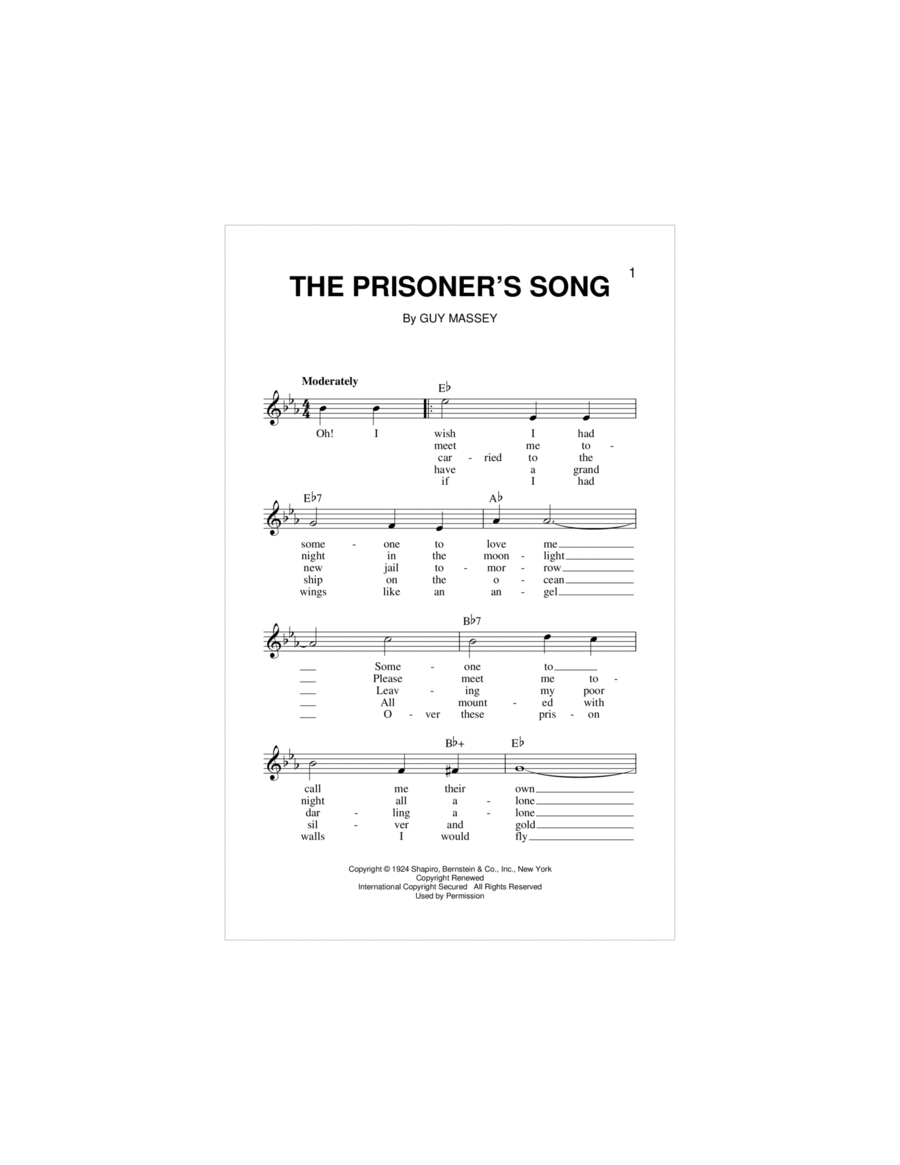 The Prisoner's Song Piano scores gallery preview page 1