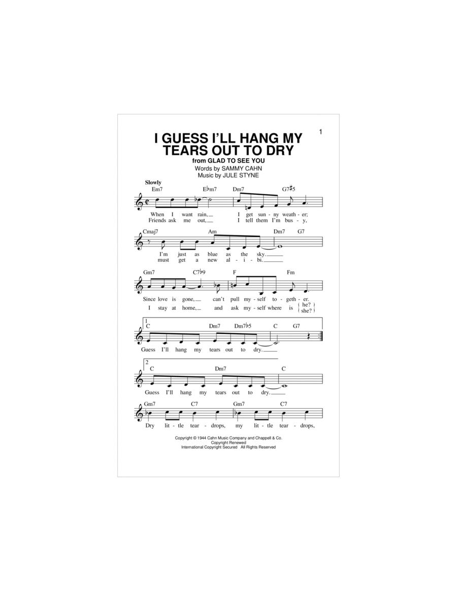 I Guess I'll Hang My Tears Out To Dry Piano scores gallery preview page 1