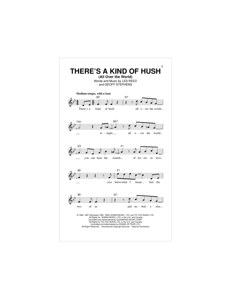 There's A Kind Of Hush (All Over The World) Piano scores gallery preview page 1