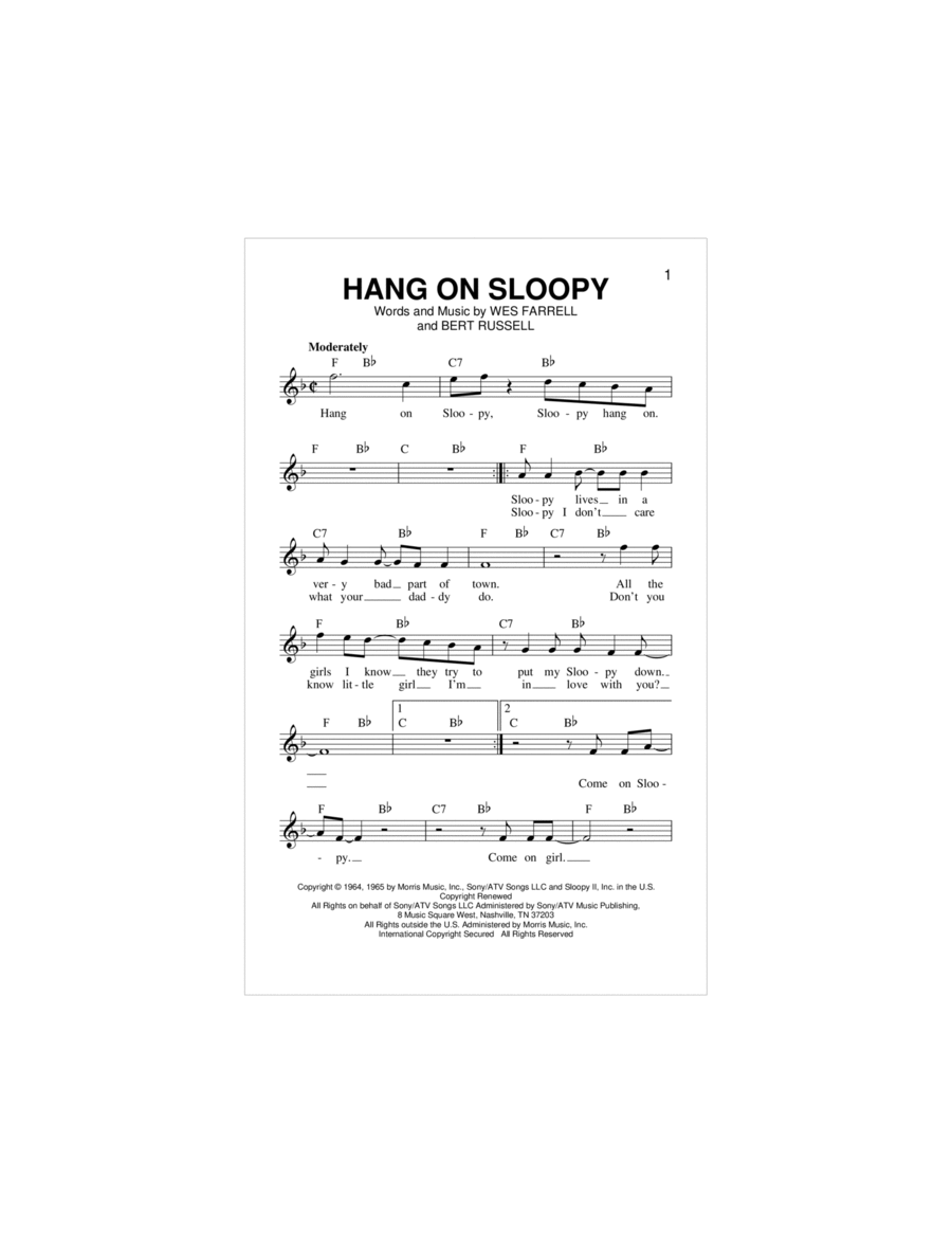 Hang On Sloopy Piano scores gallery preview page 1