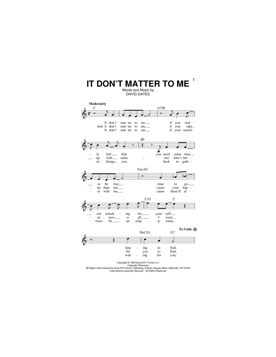 It Don't Matter To Me Piano scores gallery preview page 1