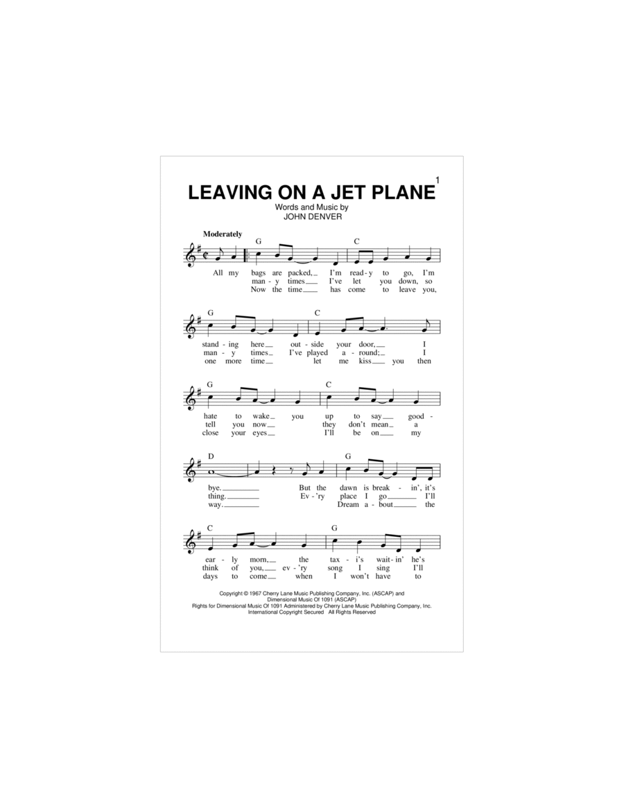 Leaving On A Jet Plane Piano scores gallery preview page 1