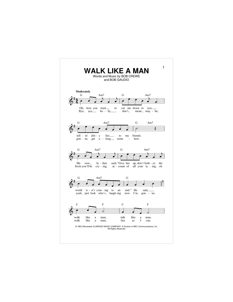 Walk Like A Man Piano scores gallery preview page 1