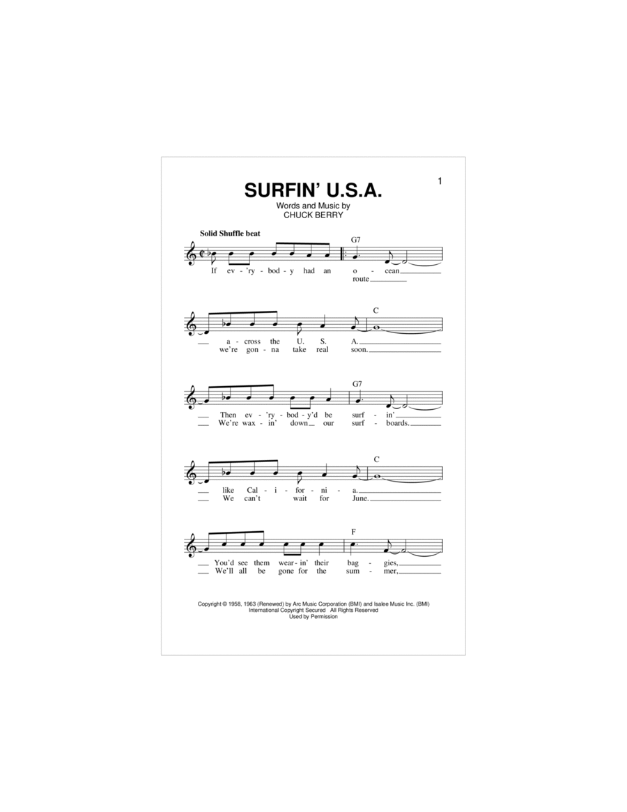 Surfin' U.S.A. Piano scores gallery preview page 1