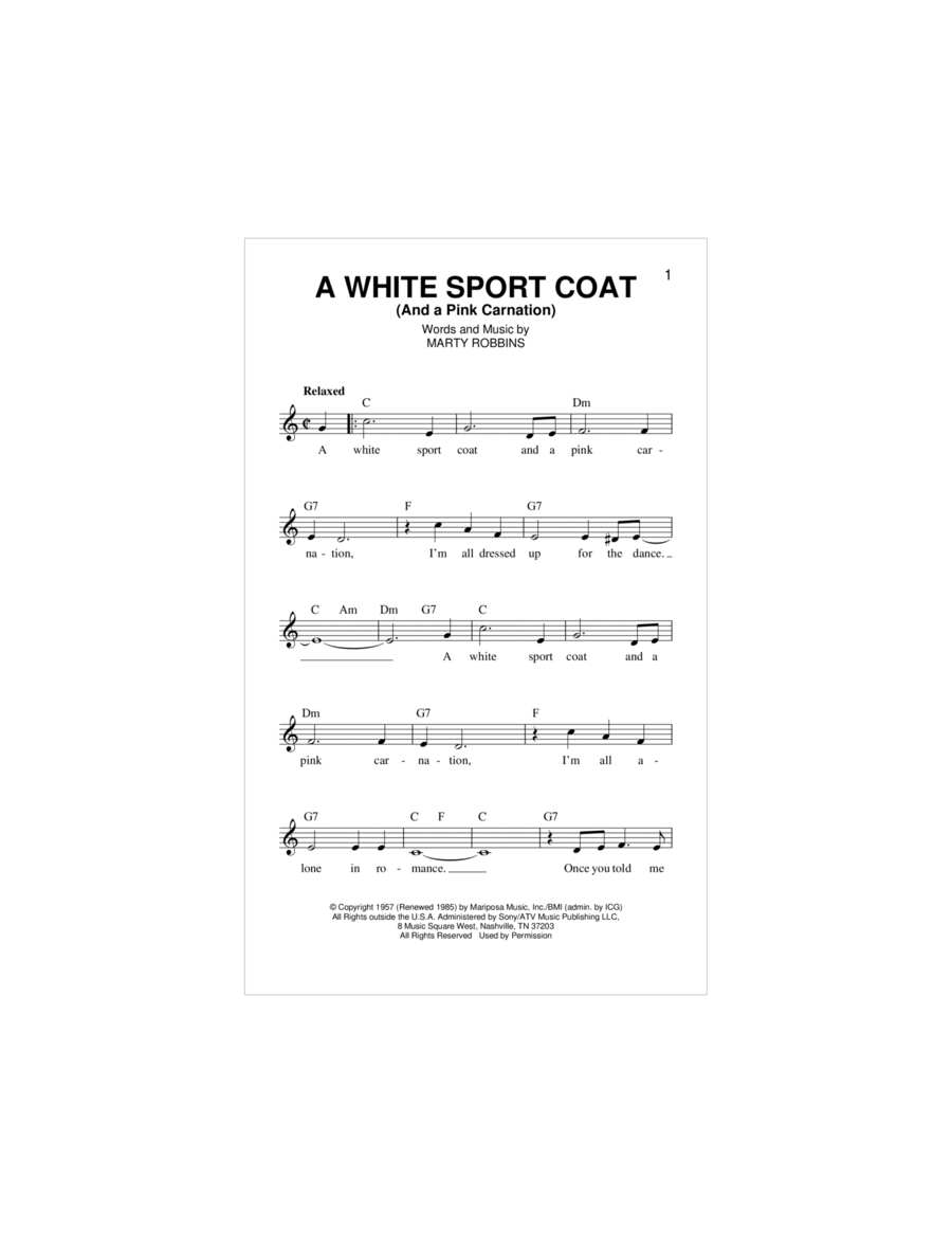 A White Sport Coat (And A Pink Carnation) Piano scores gallery preview page 1