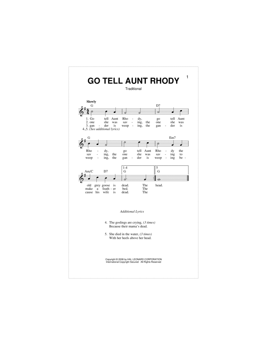 Go Tell Aunt Rhody Piano scores gallery preview page 1