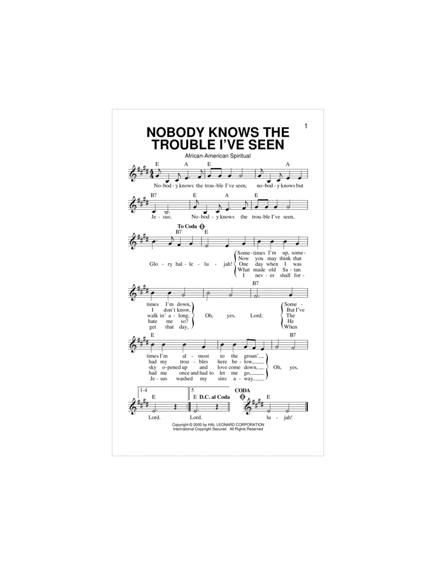 Nobody Knows The Trouble I've Seen Piano scores gallery preview page 1