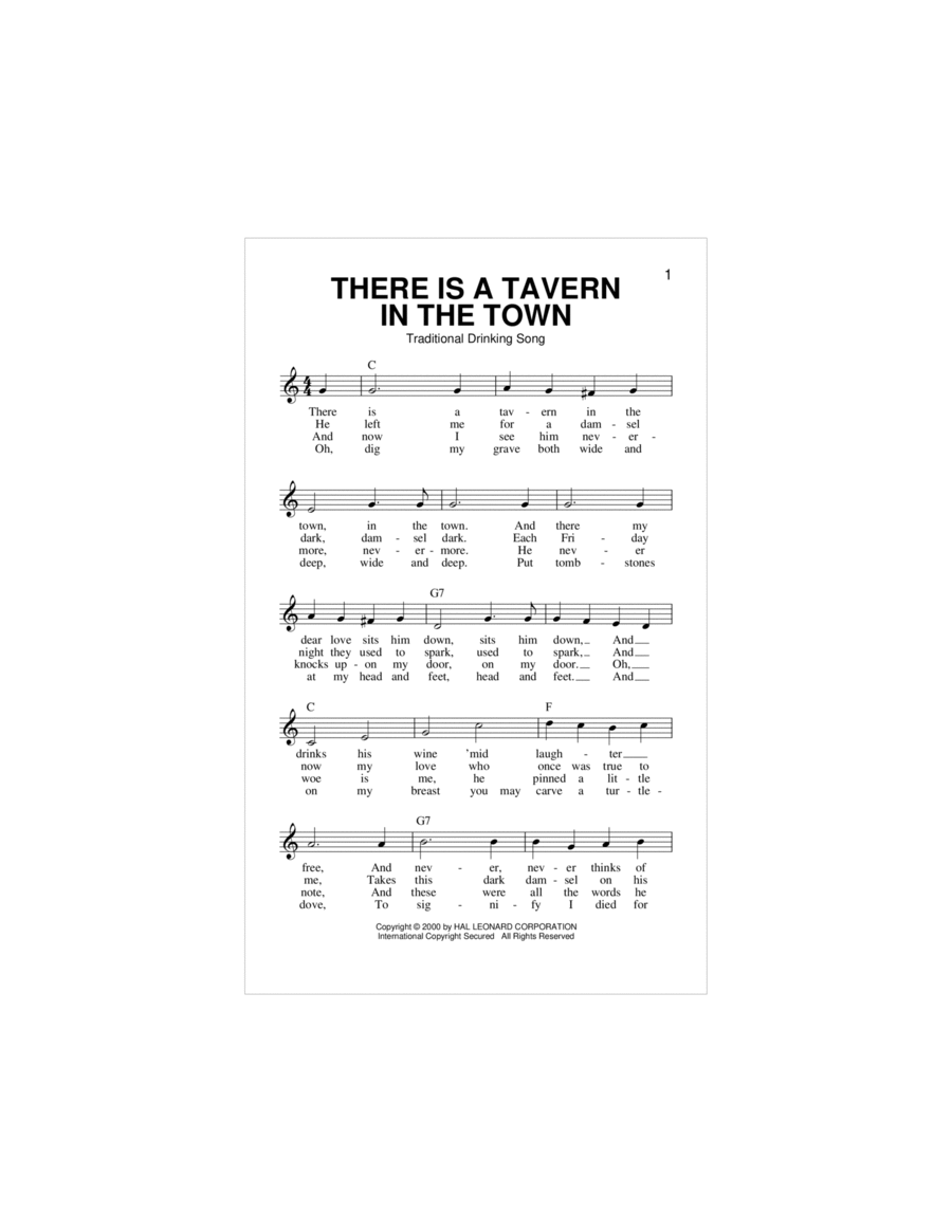 There Is A Tavern In The Town Piano scores gallery preview page 1
