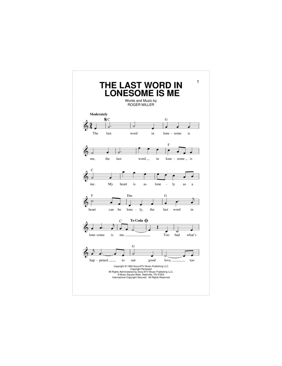 The Last Word In Lonesome Is Me Piano scores gallery preview page 1