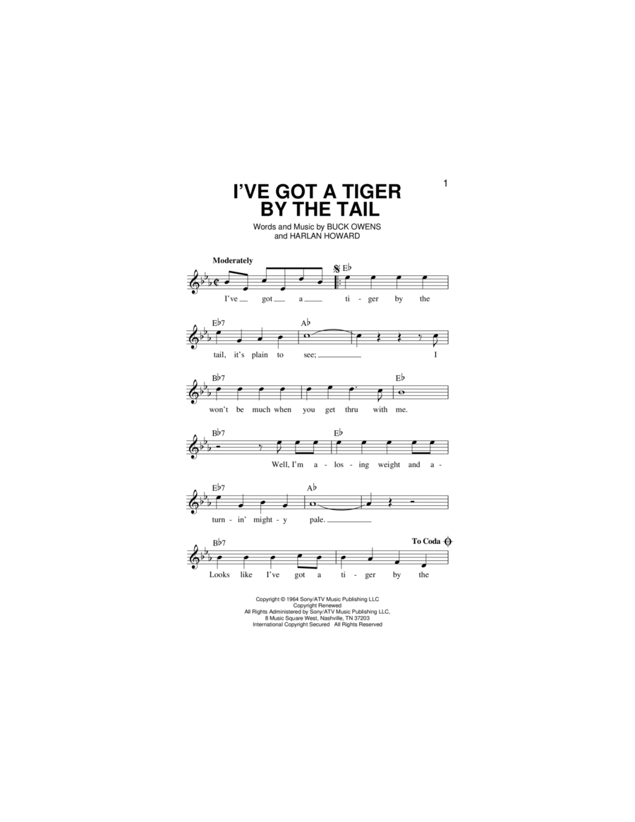 I've Got A Tiger By The Tail Piano scores gallery preview page 1