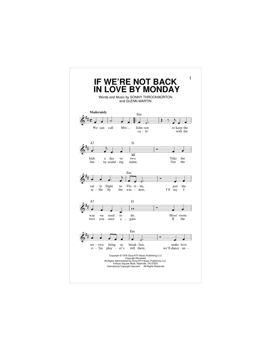 If We're Not Back In Love By Monday Piano scores gallery preview page 1