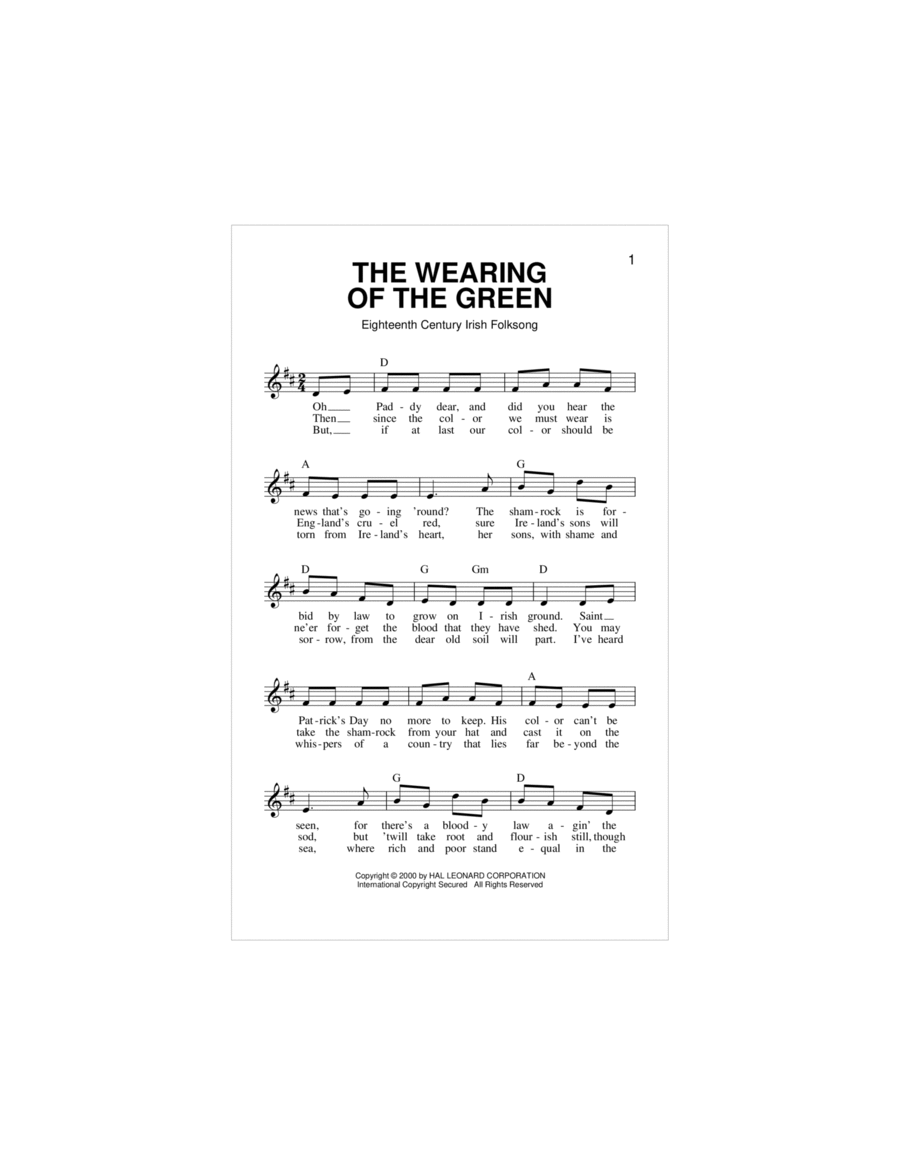 The Wearing Of The Green Piano scores gallery preview page 1