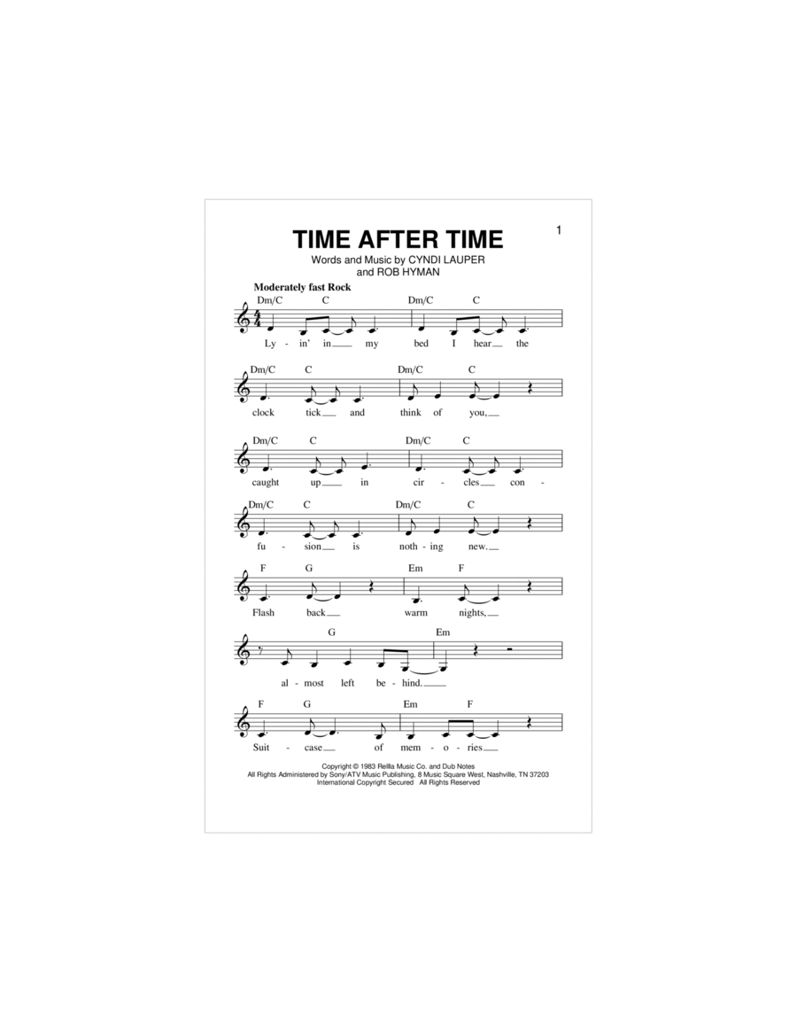 Time After Time Piano scores gallery preview page 1