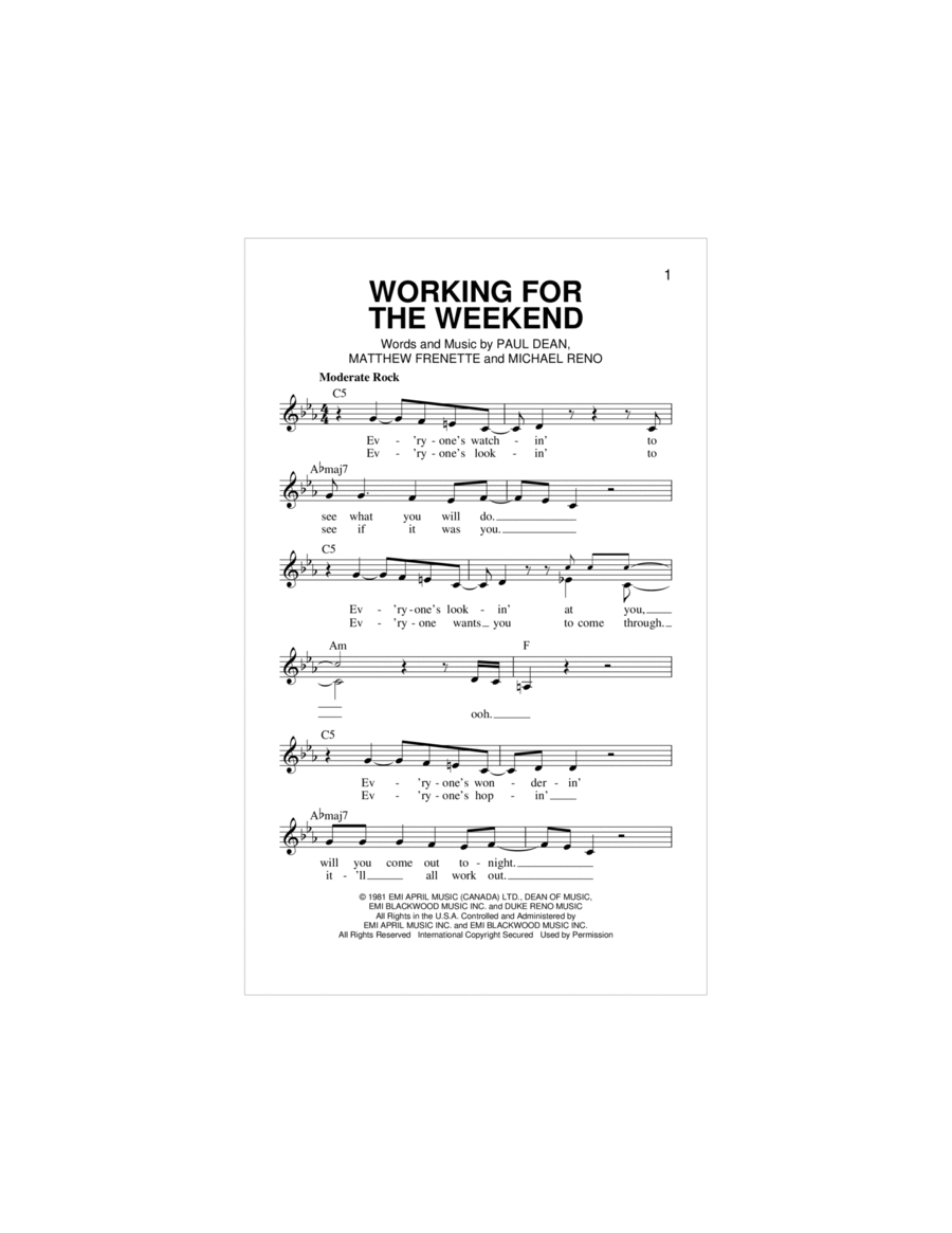 Working For The Weekend Piano scores gallery preview page 1