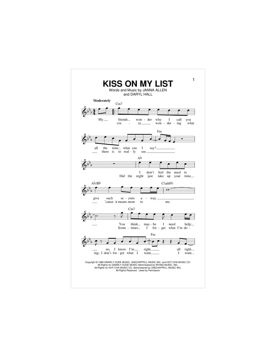 Kiss On My List Piano scores gallery preview page 1