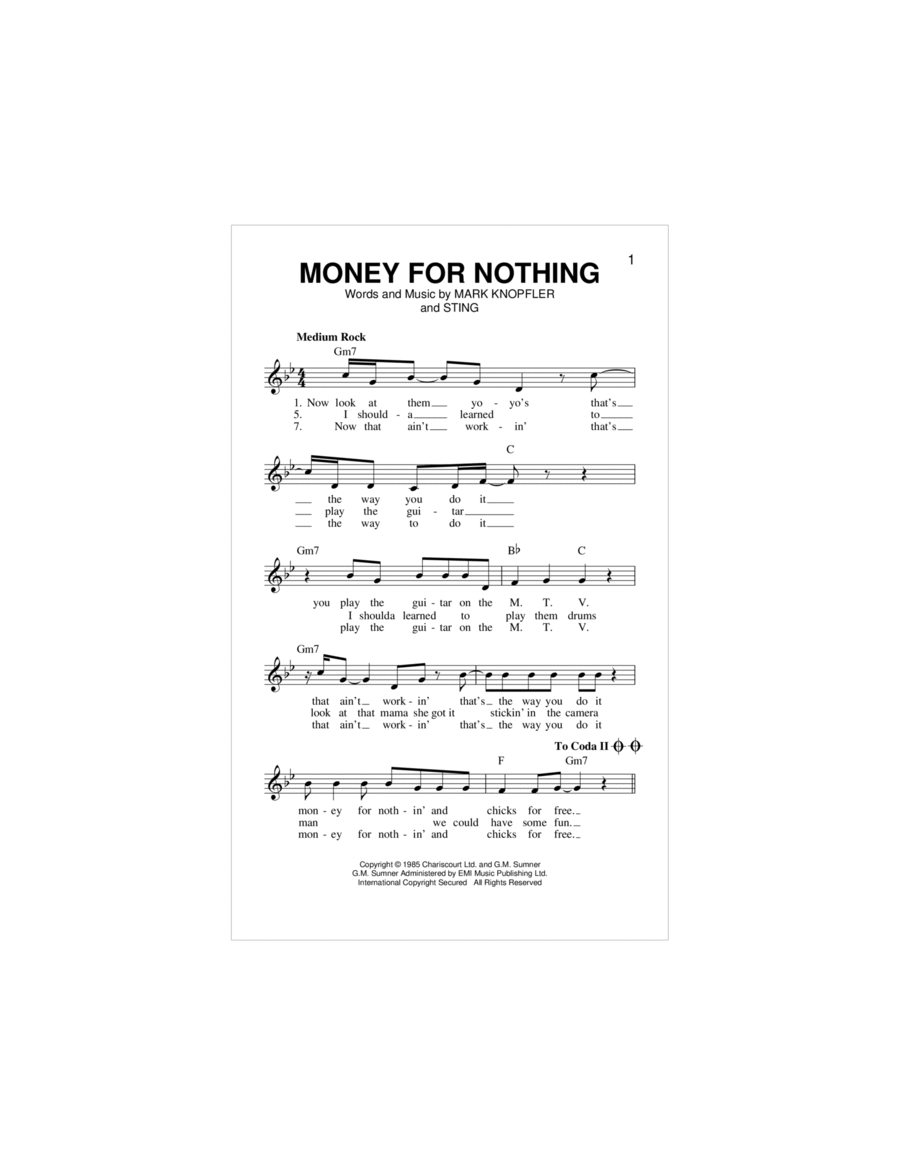 Money For Nothing Piano scores gallery preview page 1