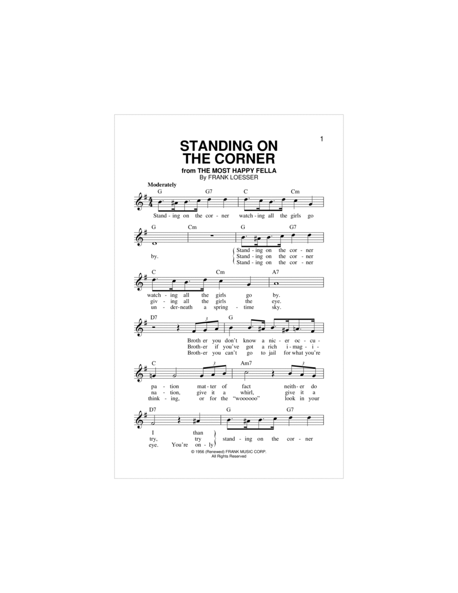 Standing On The Corner Piano scores gallery preview page 1