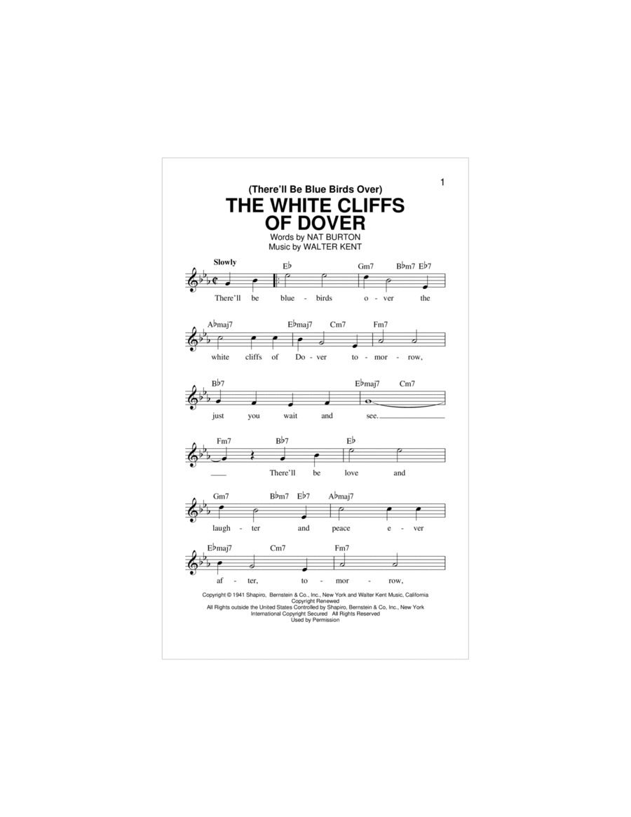 (There'll Be Bluebirds Over) The White Cliffs Of Dover Piano scores gallery preview page 1