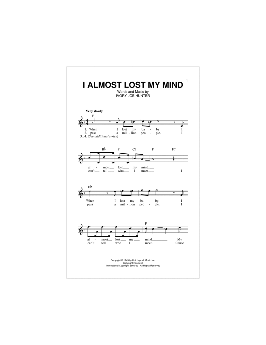 I Almost Lost My Mind Piano scores gallery preview page 1