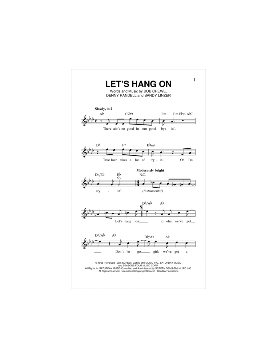 Let's Hang On Piano scores gallery preview page 1